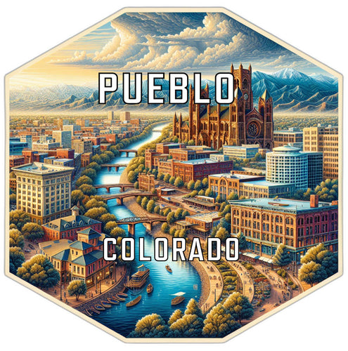 Pueblo Colorado Souvenir Travel Destination Die Cut Hexagon Fridge Magnet 2-Inch