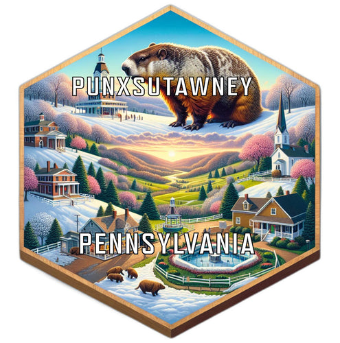 Punxsutawney Pennsylvania Souvenir Travel Destination Die Cut Hexagon Fridge Magnet 2-Inch
