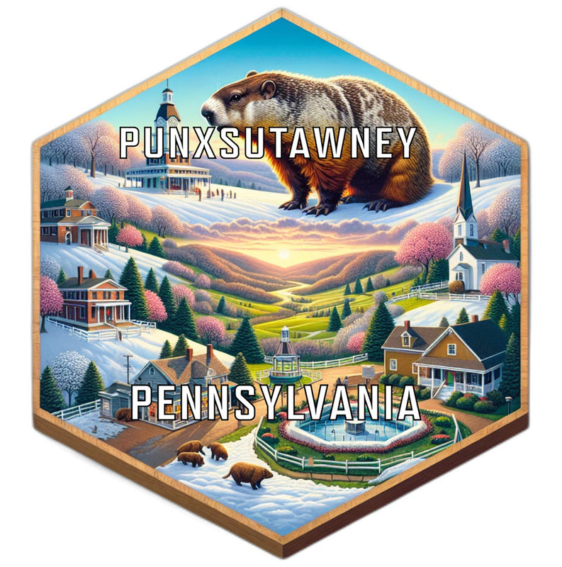 Punxsutawney Pennsylvania Souvenir Travel Destination Die Cut Hexagon Fridge Magnet 2-Inch