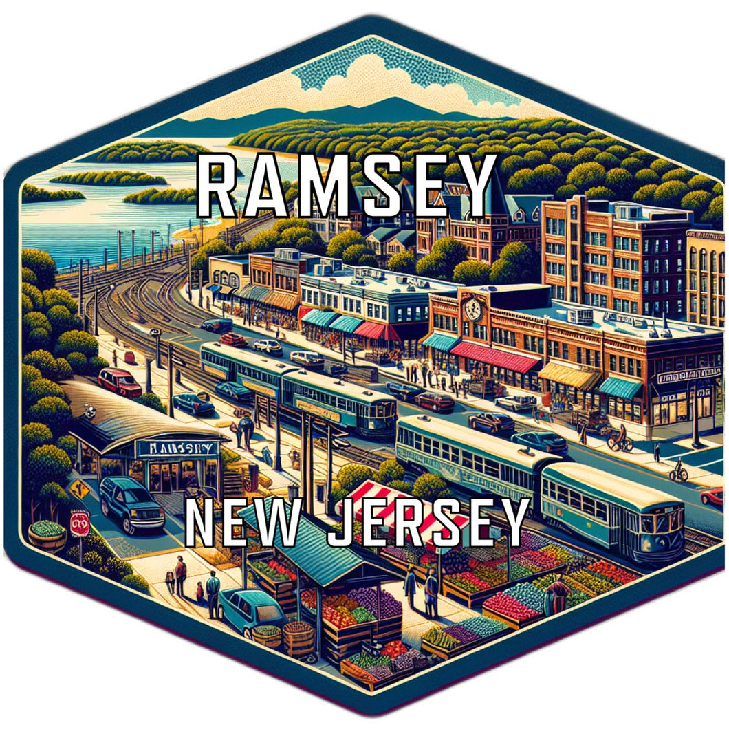 Ramsey New Jersey Souvenir Travel Destination Die Cut Hexagon Fridge Magnet 2-Inch