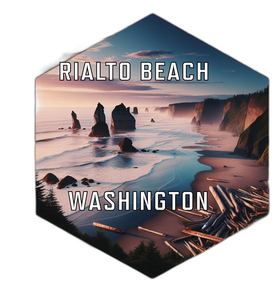 Rialto Beach Washington Souvenir Travel Destination Die Cut Hexagon Fridge Magnet 2-Inch