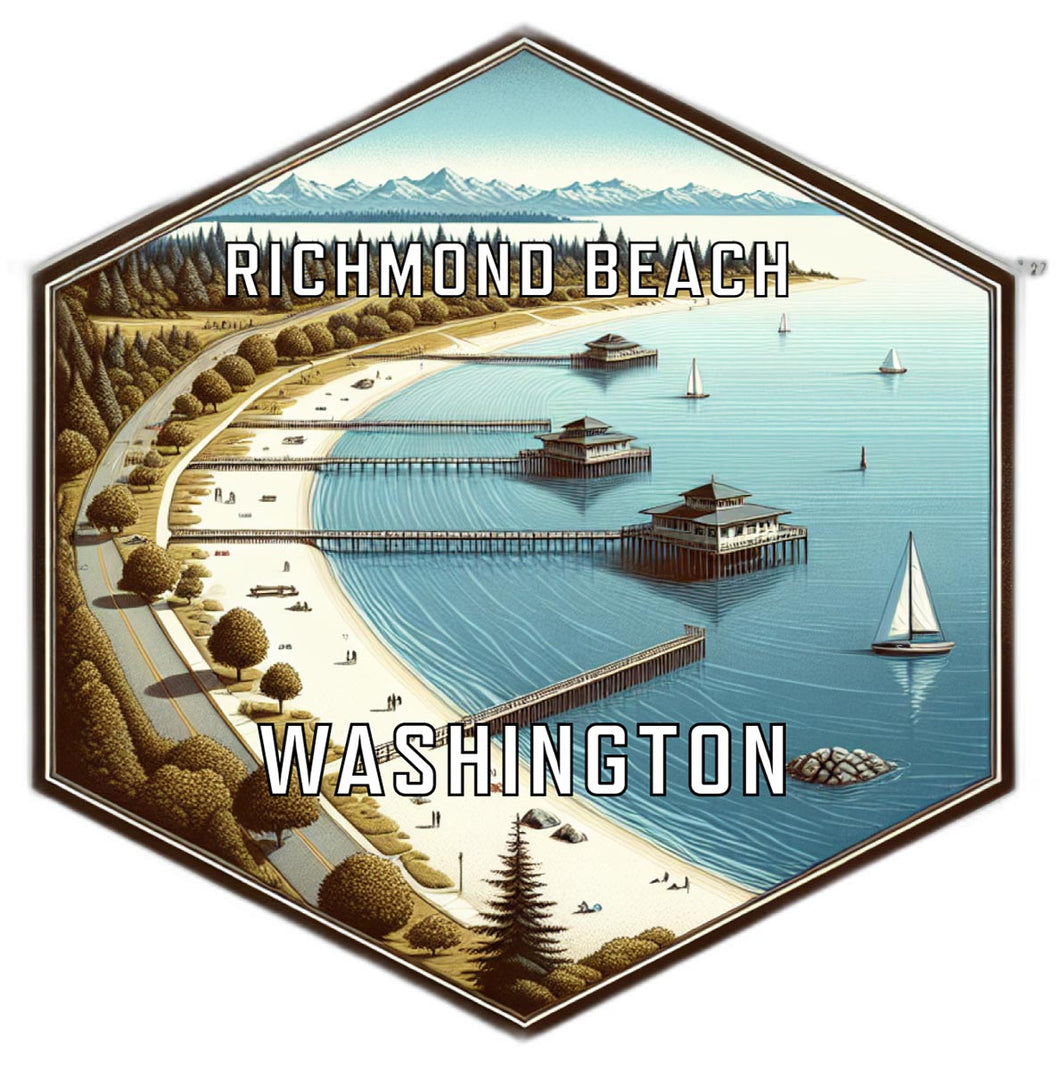 Richmond Beach Washington Souvenir Travel Destination Die Cut Hexagon Fridge Magnet 2-Inch