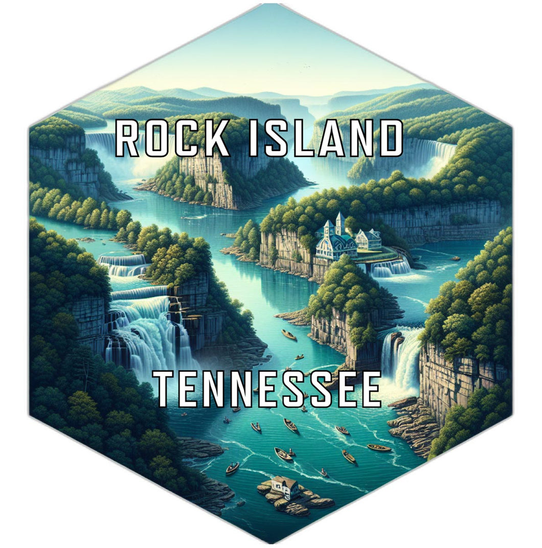 Rock Island Tennessee Souvenir Travel Destination Die Cut Hexagon Fridge Magnet 2-Inch