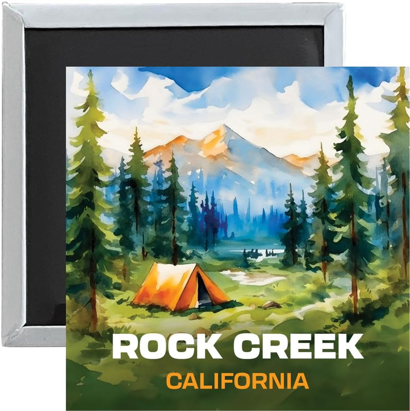 Rock Creek California Souvenir 2.5 x 2.5 Inches Magnet Camping Tent Design