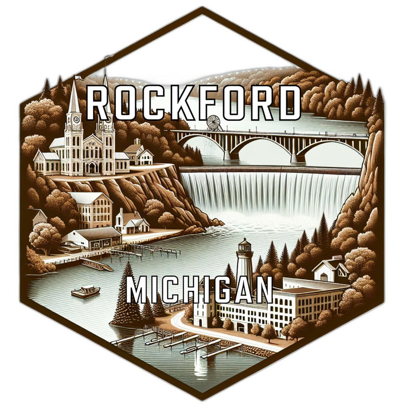 Rockford Michigan Souvenir Travel Destination Die Cut Hexagon Fridge Magnet 2-Inch