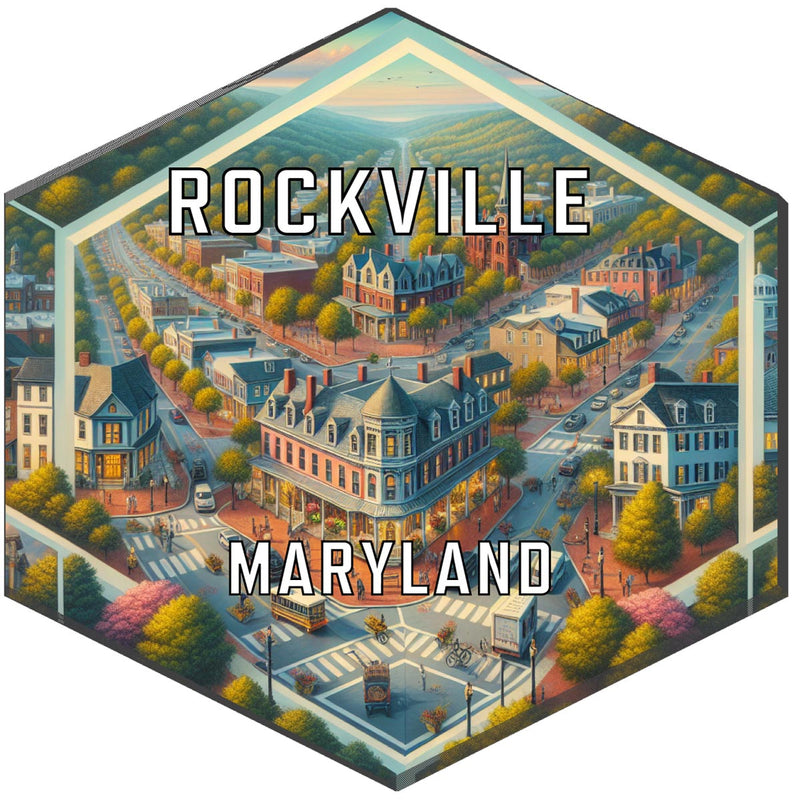 Rockville Maryland Souvenir Travel Destination Die Cut Hexagon Fridge Magnet 2-Inch