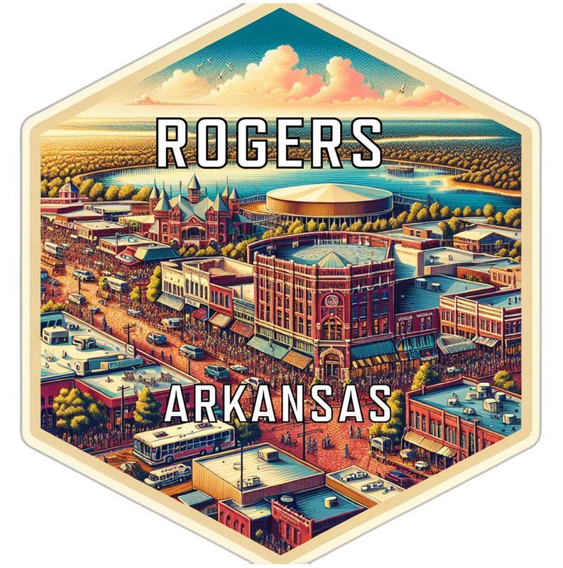 Rogers Arkansas Souvenir Travel Destination Die Cut Hexagon Fridge Magnet 2-Inch
