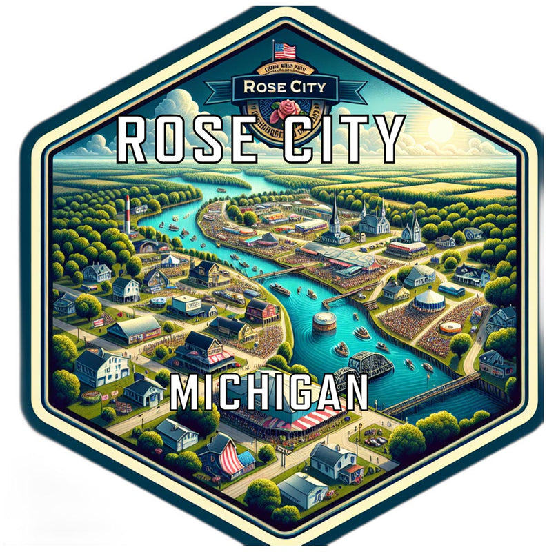 Rose City Michigan Souvenir Travel Destination Die Cut Hexagon Fridge Magnet 6-Inch