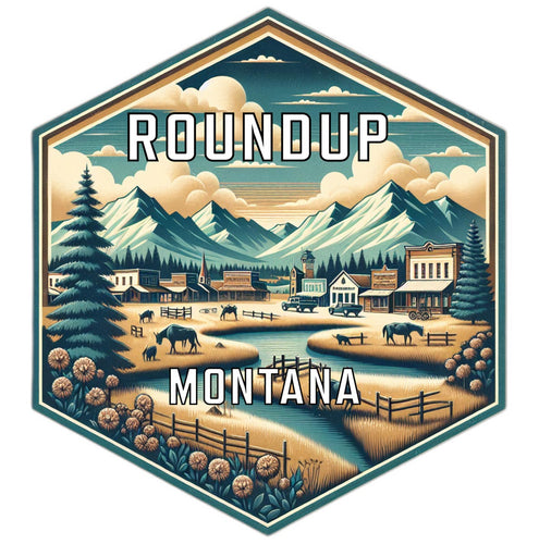 Roundup Montana Souvenir Travel Destination Die Cut Hexagon Fridge Magnet 6-Inch