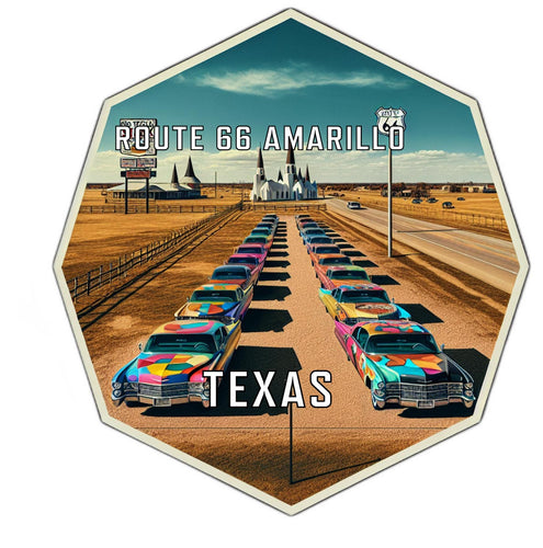 Route 66 Amarillo Texas Souvenir Travel Destination Die Cut Hexagon Fridge Magnet 2-Inch