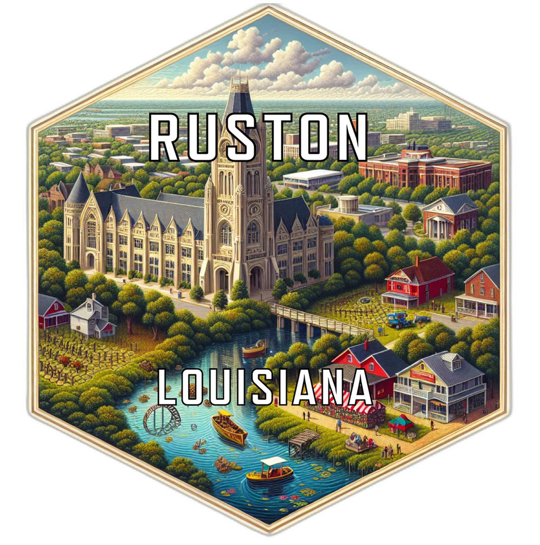 Ruston Louisiana Souvenir Travel Destination Die Cut Hexagon Fridge Magnet 2-Inch