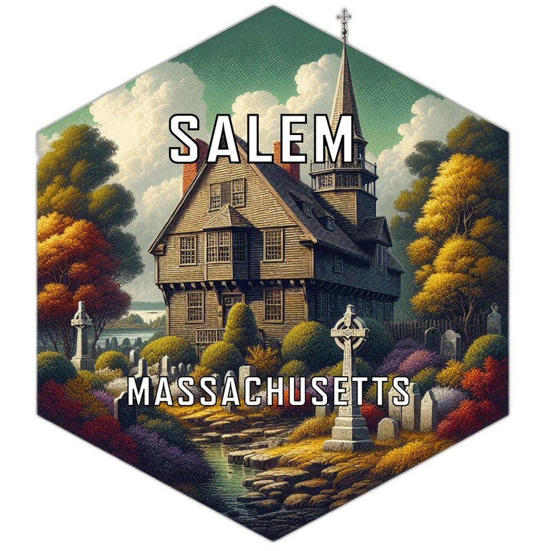 Salem Massachusetts Souvenir Travel Destination Die Cut Hexagon Fridge Magnet 6-Inch