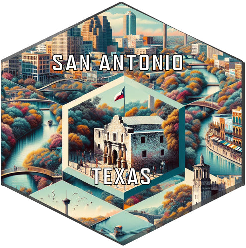San Antonio Texas Souvenir Travel Destination Die Cut Hexagon Fridge Magnet 6-Inch