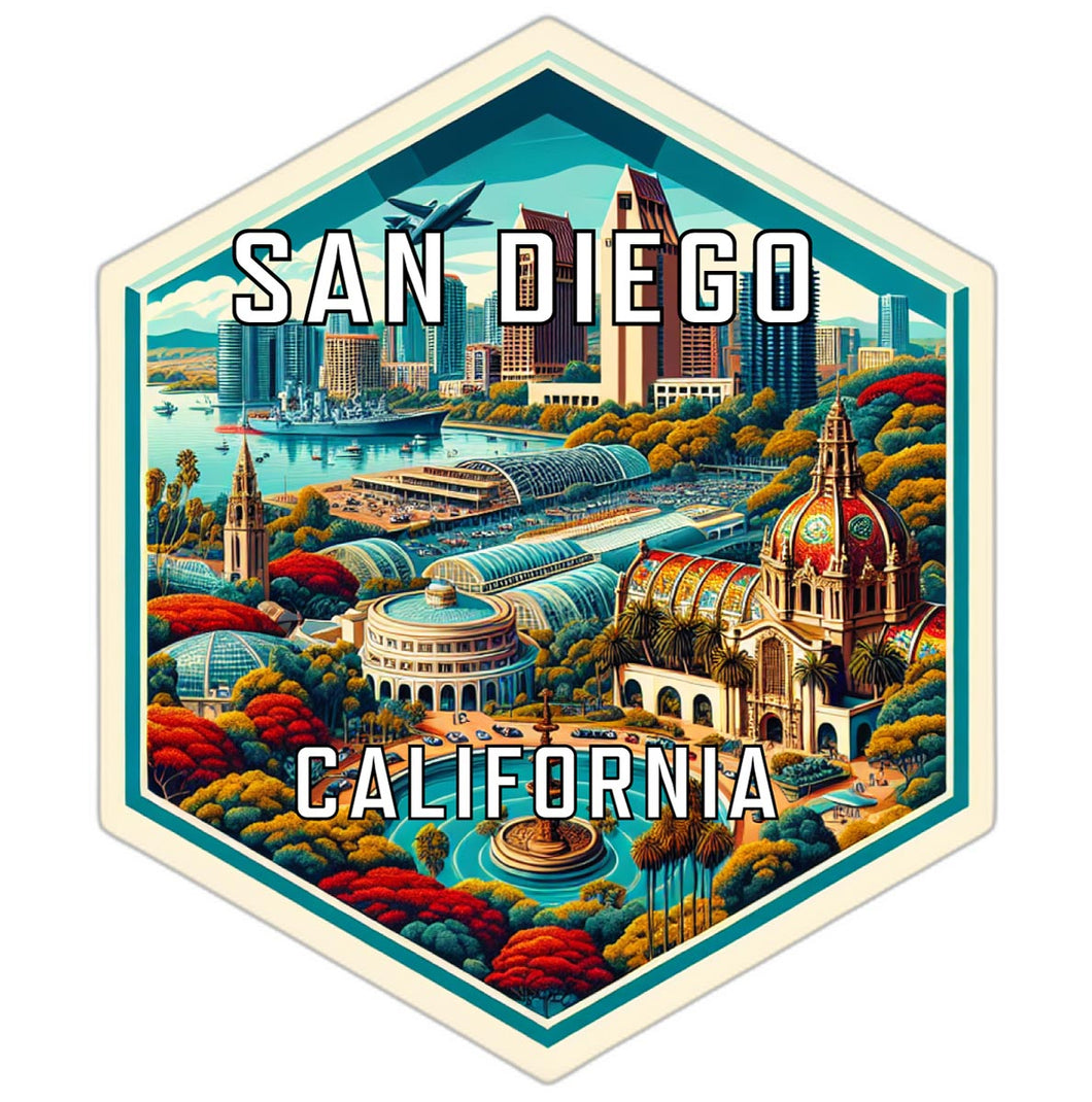 San Diego California Souvenir Travel Destination Die Cut Hexagon Fridge Magnet 2-Inch