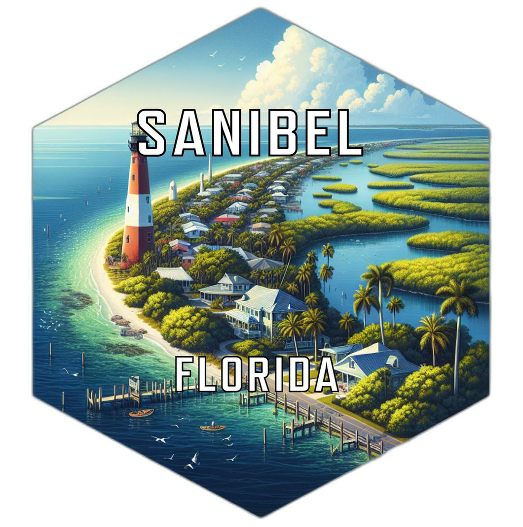 Sanibel Florida Souvenir Travel Destination Die Cut Hexagon Fridge Magnet 6-Inch