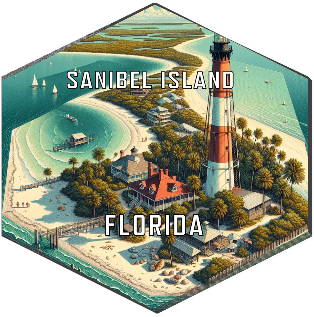 Sanibel Island Florida Souvenir Travel Destination Die Cut Hexagon Fridge Magnet 2-Inch