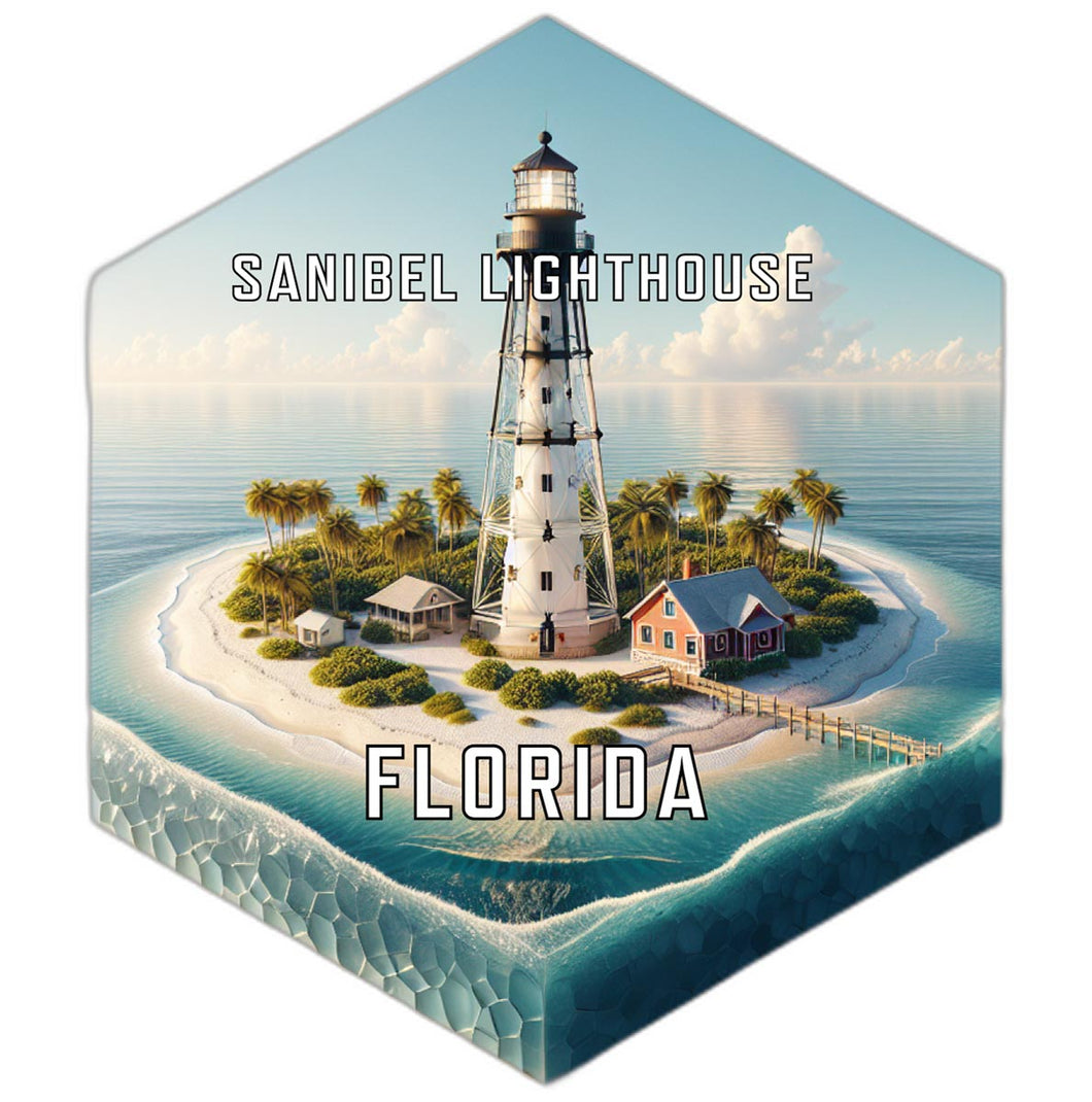 Sanibel Lighthouse Florida Souvenir Travel Destination Die Cut Hexagon Fridge Magnet 2-Inch