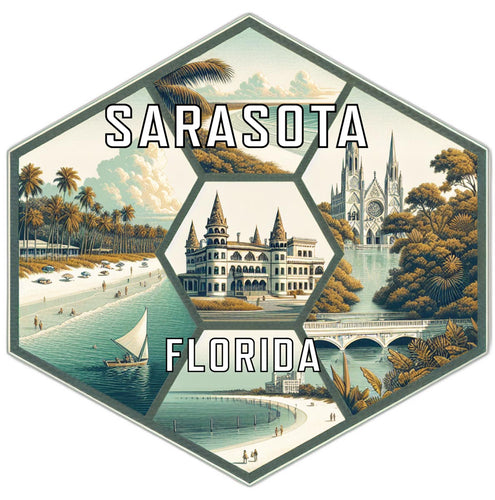Sarasota Florida Souvenir Travel Destination Die Cut Hexagon Fridge Magnet 2-Inch