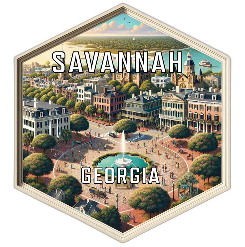 Savannah Georgia Souvenir Travel Destination Die Cut Hexagon Fridge Magnet 2-Inch