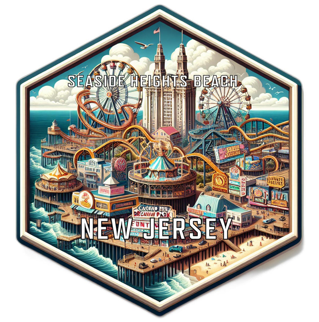 Seaside Heights Beach New Jersey Souvenir Travel Destination Die Cut Hexagon Fridge Magnet 2-Inch