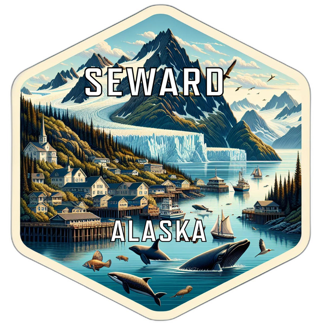 Seward Alaska Souvenir Travel Destination Die Cut Hexagon Fridge Magnet 2-Inch