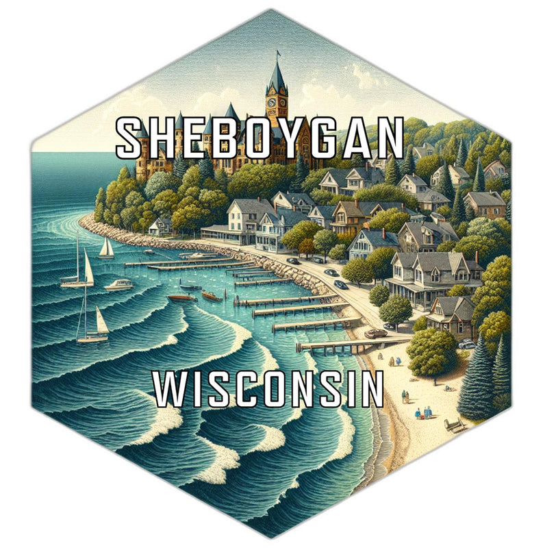 Sheboygan Wisconsin Souvenir Travel Destination Die Cut Hexagon Fridge Magnet 6-Inch