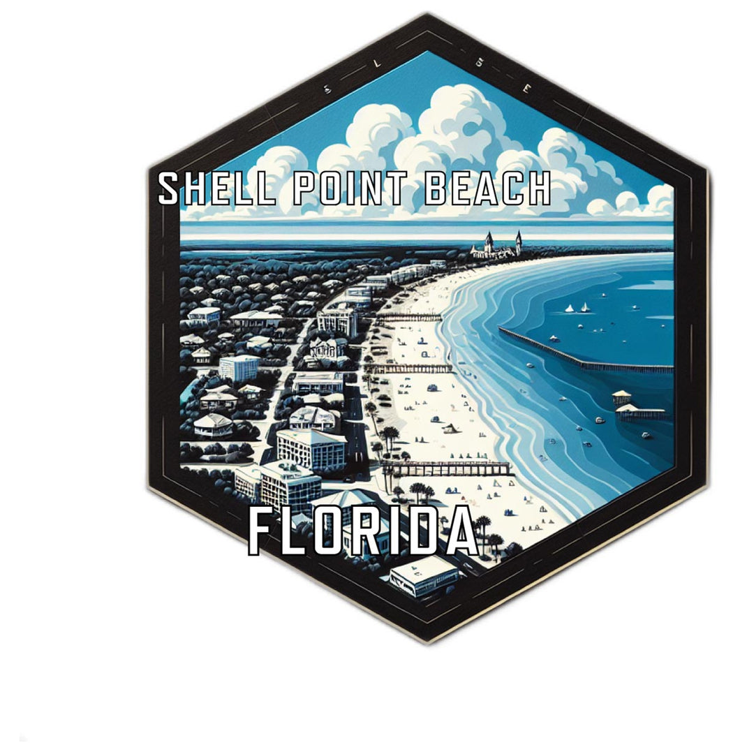 Shell Point Beach Florida Souvenir Travel Destination Die Cut Hexagon Fridge Magnet 2-Inch