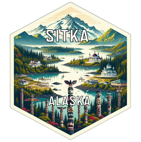 Sitka Alaska Souvenir Travel Destination Die Cut Hexagon Fridge Magnet 6-Inch