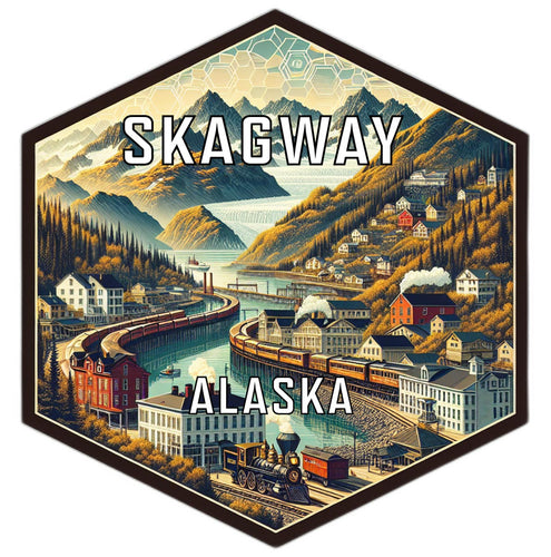 Skagway Alaska Souvenir Travel Destination Die Cut Hexagon Fridge Magnet 2-Inch