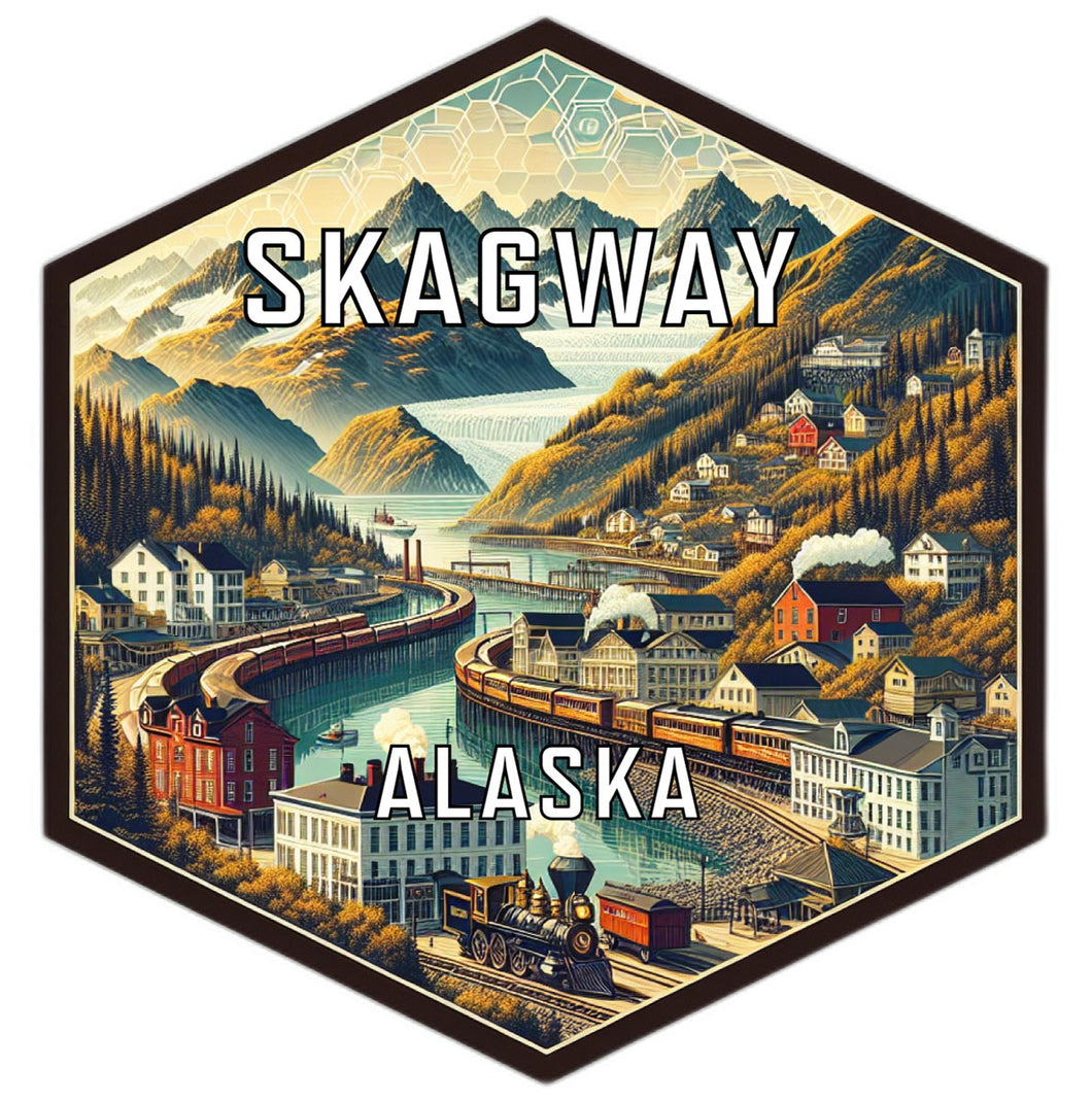 Skagway Alaska Souvenir Travel Destination Die Cut Hexagon Fridge Magnet 2-Inch