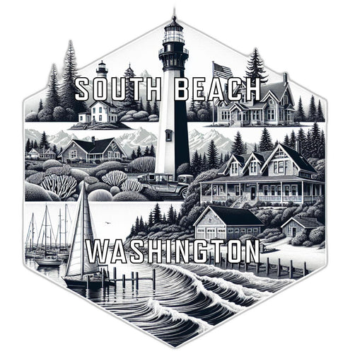 South Beach Washington Souvenir Travel Destination Die Cut Hexagon Fridge Magnet 2-Inch