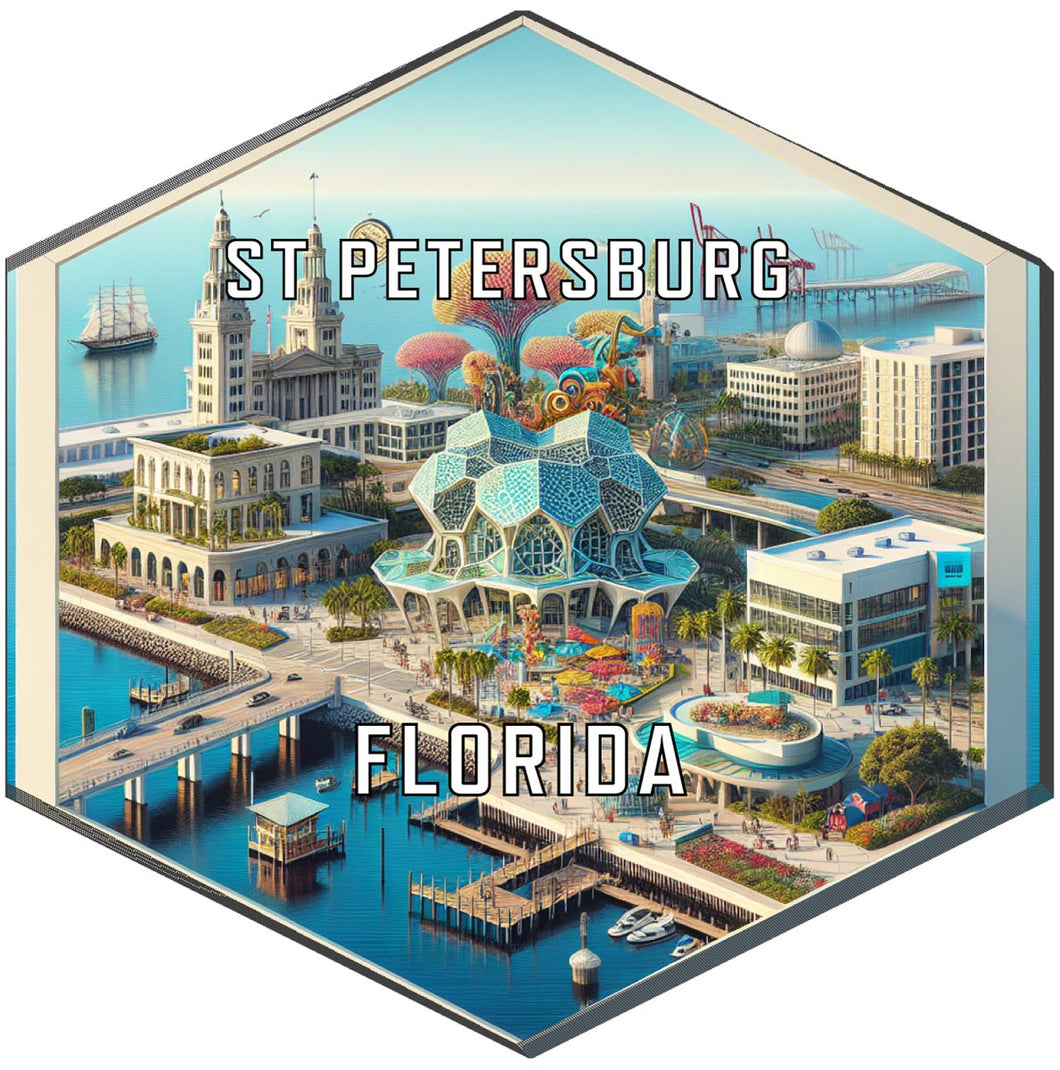 St Petersburg Florida Souvenir Travel Destination Die Cut Hexagon Fridge Magnet 2-Inch