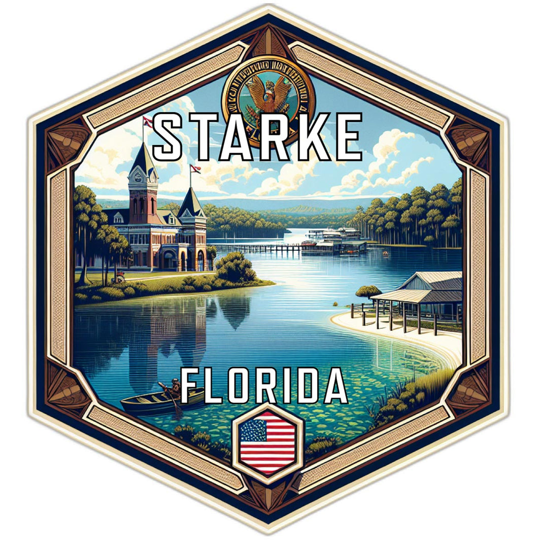 Starke Florida Souvenir Travel Destination Die Cut Hexagon Fridge Magnet 2-Inch