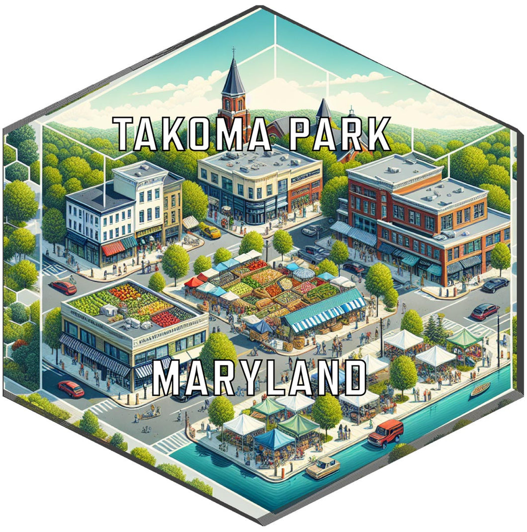 Takoma Park Maryland Souvenir Travel Destination Die Cut Hexagon Fridge Magnet 2-Inch