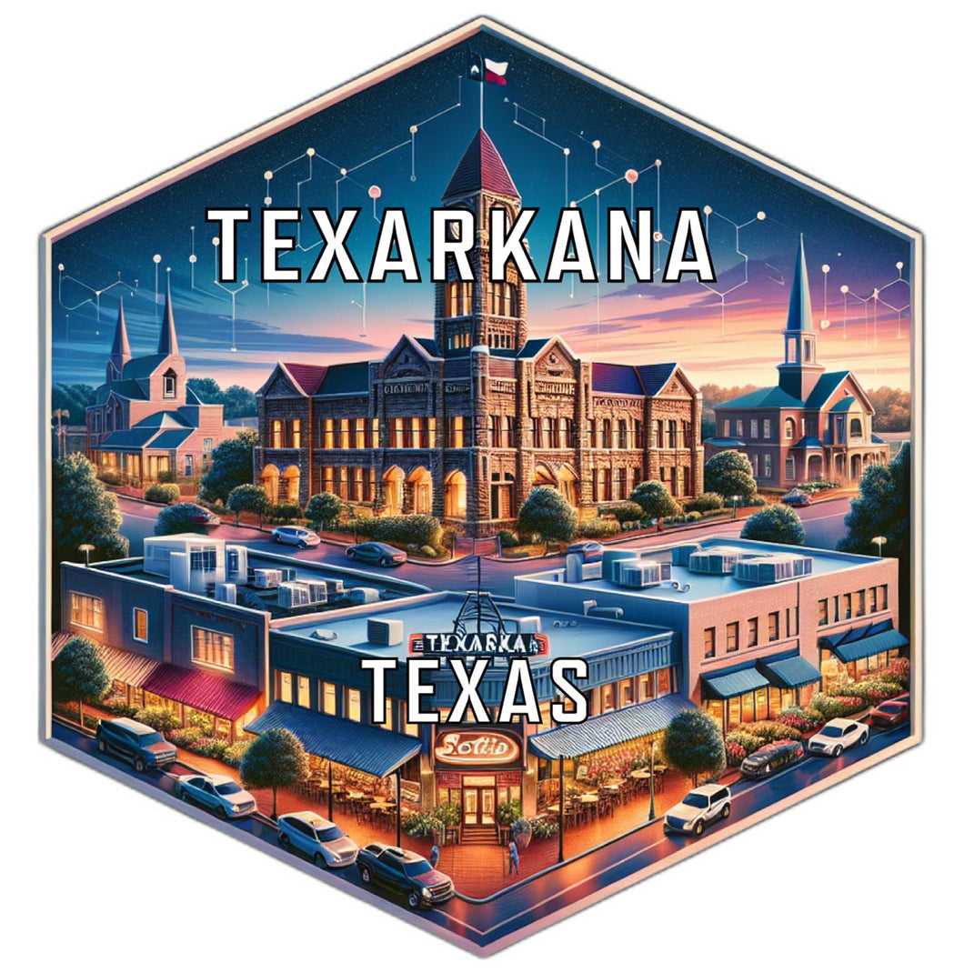 Texarkana Texas Souvenir Travel Destination Die Cut Hexagon Fridge Magnet 6-Inch