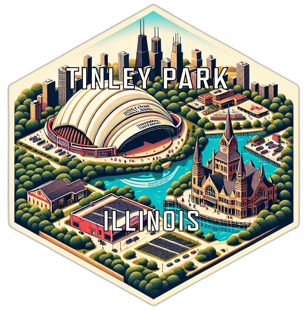 Tinley Park Illinois Souvenir Travel Destination Die Cut Hexagon Fridge Magnet 2-Inch
