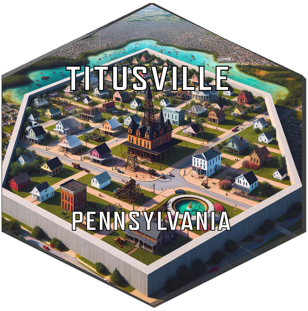 Titusville Pennsylvania Souvenir Travel Destination Die Cut Hexagon Fridge Magnet 2-Inch