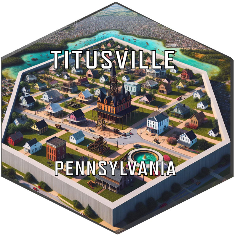 Titusville Pennsylvania Souvenir Travel Destination Die Cut Hexagon Fridge Magnet 2-Inch