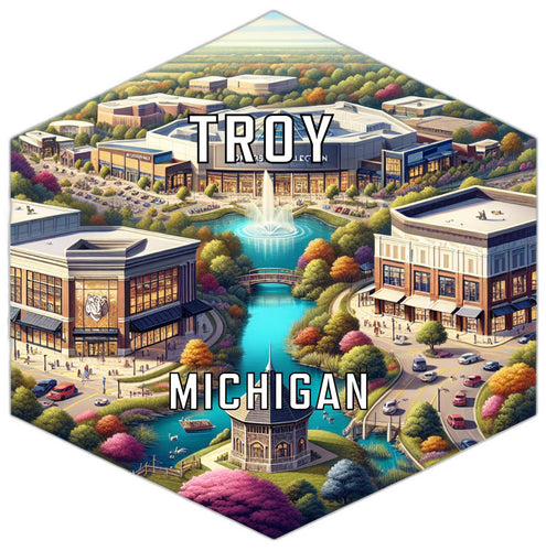 Troy Michigan Souvenir Travel Destination Die Cut Hexagon Fridge Magnet 2-Inch
