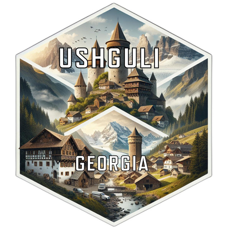 Ushguli Georgia Souvenir Travel Destination Die Cut Hexagon Fridge Magnet 2-Inch