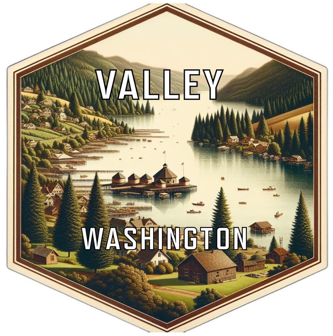 Valley Washington Souvenir Travel Destination Die Cut Hexagon Fridge Magnet 2-Inch