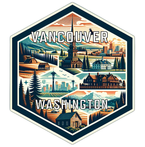 Vancouver Washington Souvenir Travel Destination Die Cut Hexagon Fridge Magnet 6-Inch