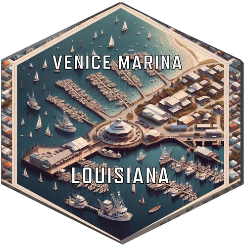 Venice Marina Louisiana Souvenir Travel Destination Die Cut Hexagon Fridge Magnet 2-Inch
