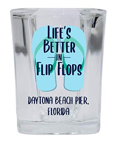 Daytona Beach Pier Florida Souvenir 2 Ounce Square Shot Glass Flip Flop Design