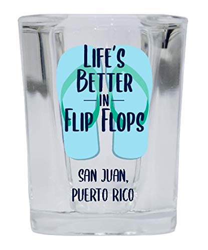 San Juan Puerto Rico Souvenir 2 Ounce Square Shot Glass Flip Flop Design 4-Pack