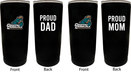 Coastal Carolina University NCAA Insulated Tumbler - 16oz Stainless Steel Travel Mug Proud Mom and Dad Design Black