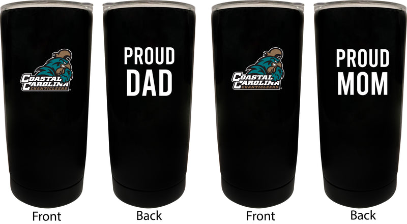 Coastal Carolina University NCAA Insulated Tumbler - 16oz Stainless Steel Travel Mug Proud Mom and Dad Design Black