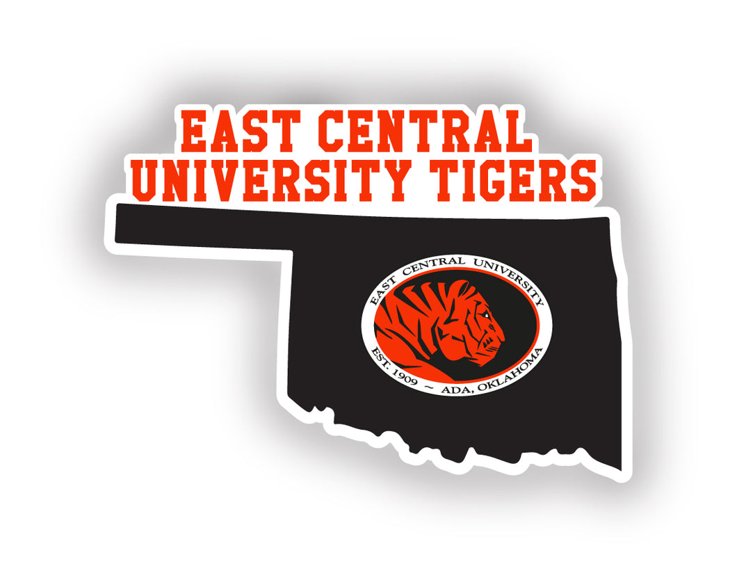 East Central University Tigers 4-Inch State Shape NCAA Vinyl Decal Sticker for Fans, Students, and Alumni