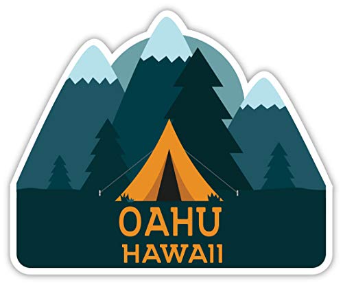 Oahu Hawaii Souvenir 4 Inch Vinyl Decal Sticker Camping Tent Design