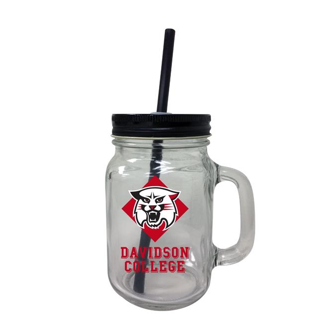 Davidson College NCAA Iconic Mason Jar Glass - Officially Licensed Collegiate Drinkware with Lid and Straw 